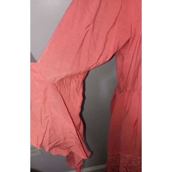 CUPIO, Orange Lace Bell Sleeve Tunic with Lace Boarder, Size XL - Picture 5 of 8